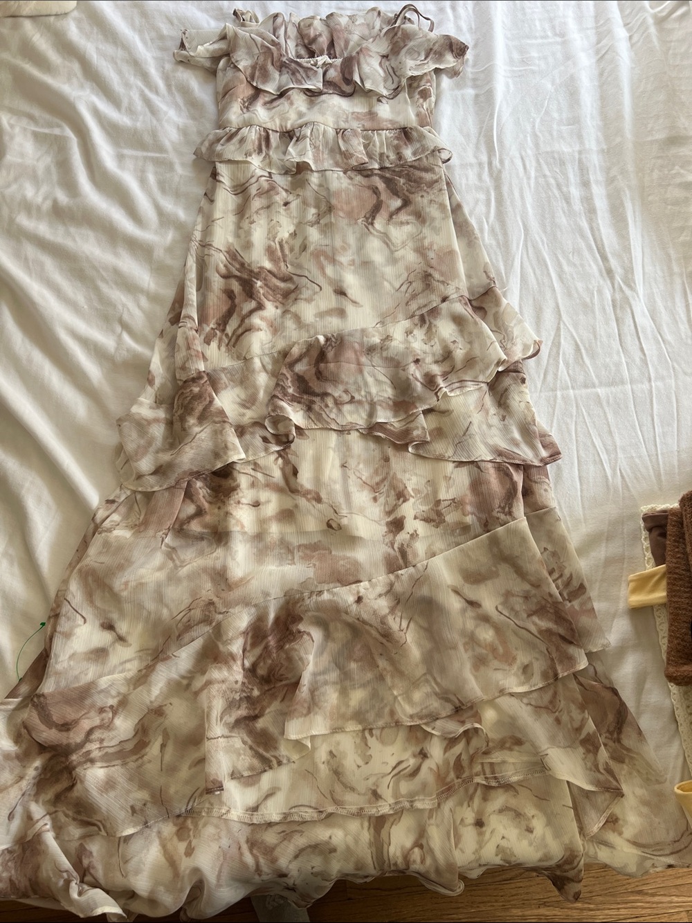 Light Marble Ruffle Maxi Dress
